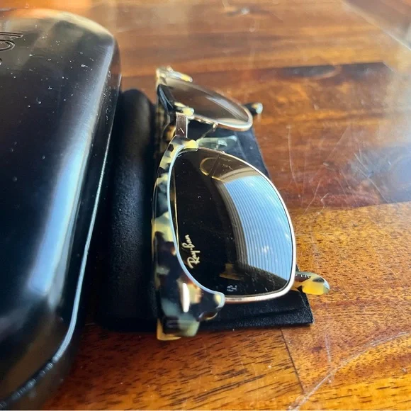 Ray-Ban W1483 Vintage Sq Clubmaster Sunglasses in Black and Gold Tortoise Shell - Picture 2 of 7